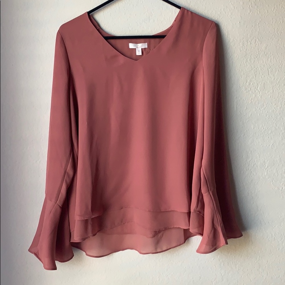 LC Lauren Conrad Dusty Rose V Neck Ruffled Blouse
